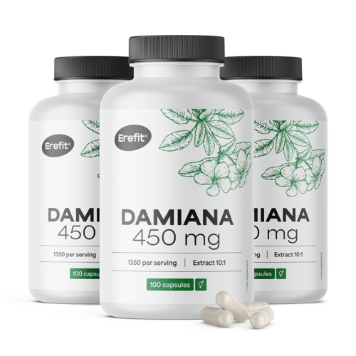 3x Damiana 450 mg – extrait 10:1, ensemble 300 gélules