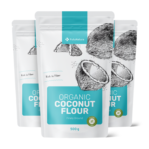 3x Farine de noix de coco BIO, finement moulue, ensemble 1500 g