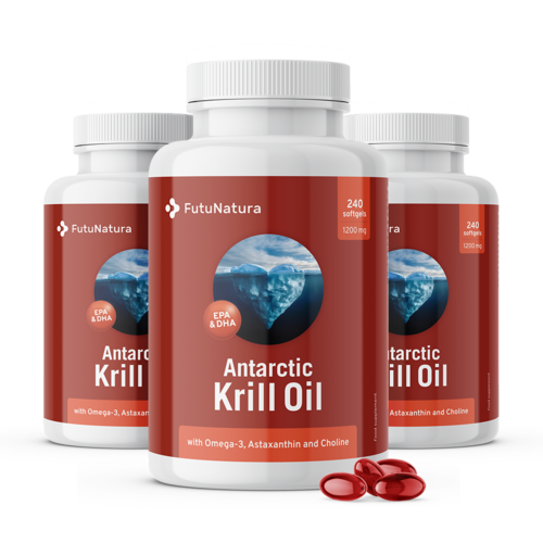 3x Huile de krill 1200 mg, ensemble 720 gélules molles
