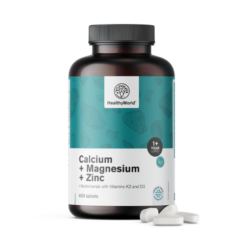 Calcium + magnesium + zinc en comprimés pour un approvisionnement d'un an.