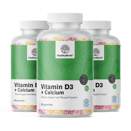 3x Vitamine D3 + Calcium, ensemble 180 gummies