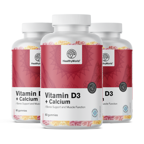 3x Vitamine D3 + Calcium – gummies pour les muscles, les os et les dents, ensemble 180 gummies