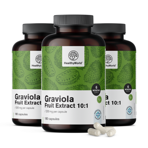 3x Graviola 200 mg - extrait 10:1, ensemble 540 gélules