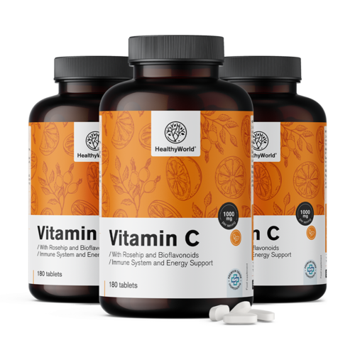 3x Vitamine C 1000 mg - avec églantier et bioflavonoïdes, ensemble 540 comprimés