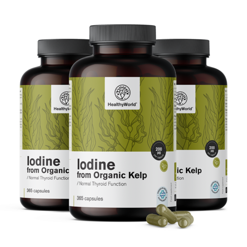 3x Iode naturel 200 µg - à partir d'algues kelp BIO, ensemble 1095 gélules