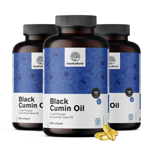 3x Huile de cumin noir 1000 mg, ensemble 1080 gélules molles