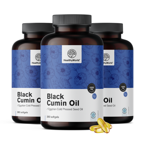3x Huile de cumin noir 1000 mg, ensemble 1080 gélules molles