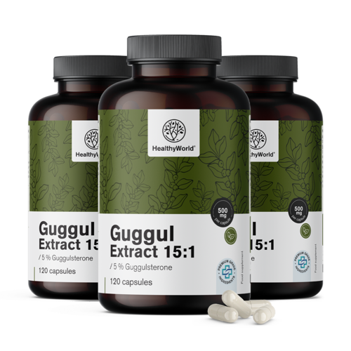 3x Guggul 500 mg - extrait 15:1, ensemble 360 gélules