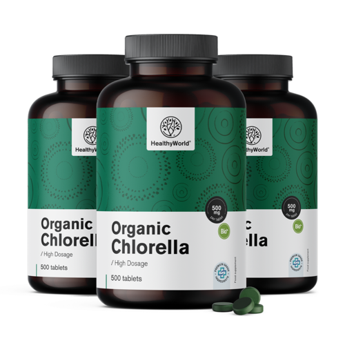 3x Chlorelle BIO 500 mg, ensemble 1500 comprimés