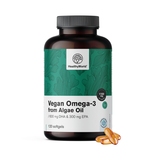 Oméga-3 végétalien 1100 mg – à base d'algues, 120 gélules molles