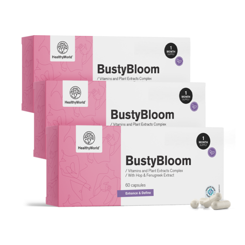3x BustyBloom – complexe de vitamines et d'extraits de plantes, ensemble 180 gélules