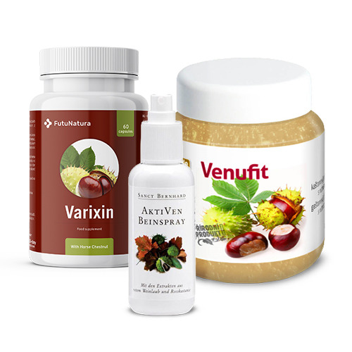 Pieds légers : Varixin + Spray pour jambes fatiguées + Gel de châtaigne, kit