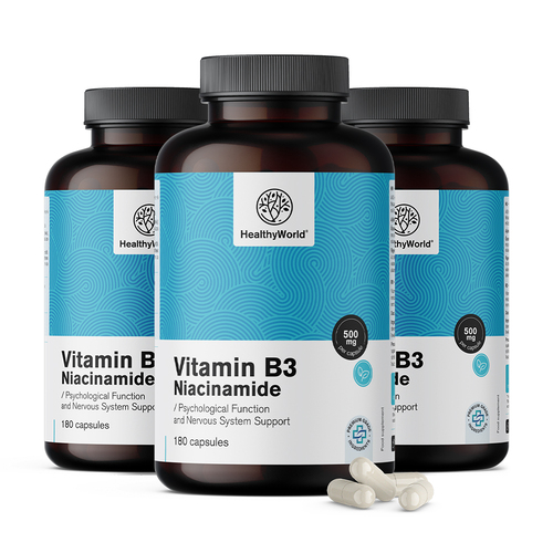 3x Vitamine B3 500 mg – niacinamide, ensemble 540 gélules