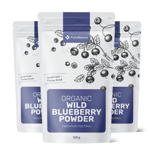 3x Poudre de myrtilles sauvages BIO, ensemble 375 g