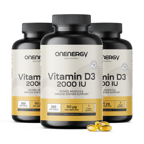 3x Vitamine D3 2000 UI, ensemble 1095 gélules molles