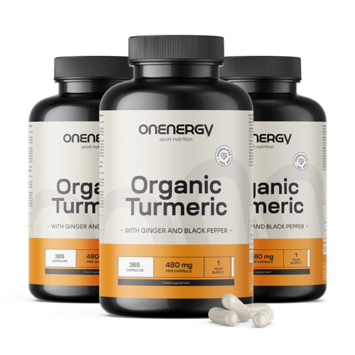 3x BIO Curcuma avec gingembre et poivre noir, ensemble 1095 gélules