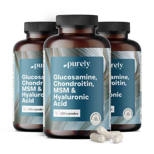 3x Glucosamine, chondroïtine, MSM et acide hyaluronique, ensemble 360 gélules