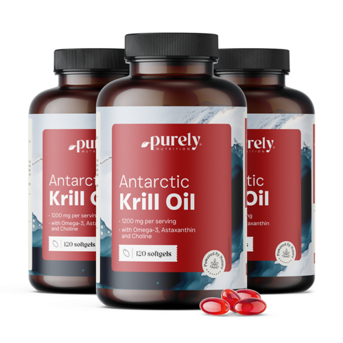 3x Huile de krill 1200 mg, ensemble 360 gélules molles