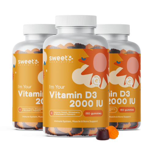 3x Vitamine D3 2000 u.i., ensemble 450 gummies