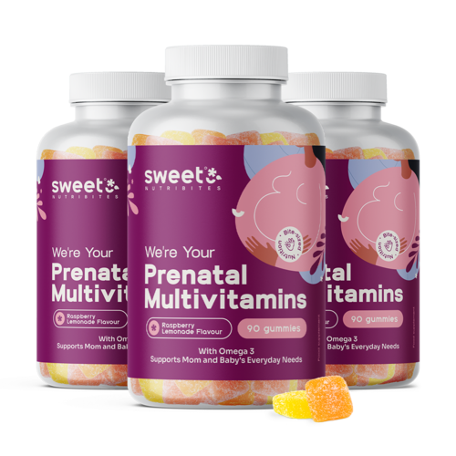 3x Multivitamines prénatales + oméga-3, ensemble 270 gummies