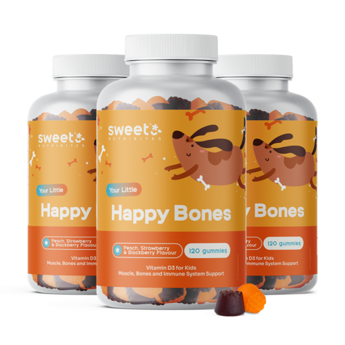 3x Happy Bones – gummies pour enfants avec vitamine D3, ensemble 360 gummies