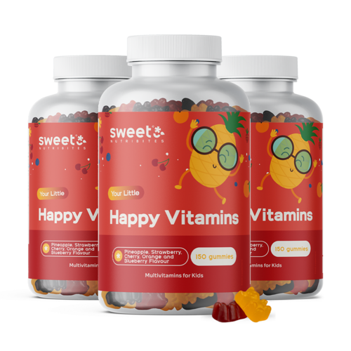 3x Happy Vitamins – gummies pour enfants avec multivitamines, ensemble 450 gummies