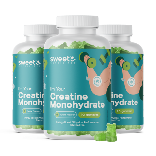 3x Créatine monohydrate 3000 mg – pomme, ensemble 270 gummies